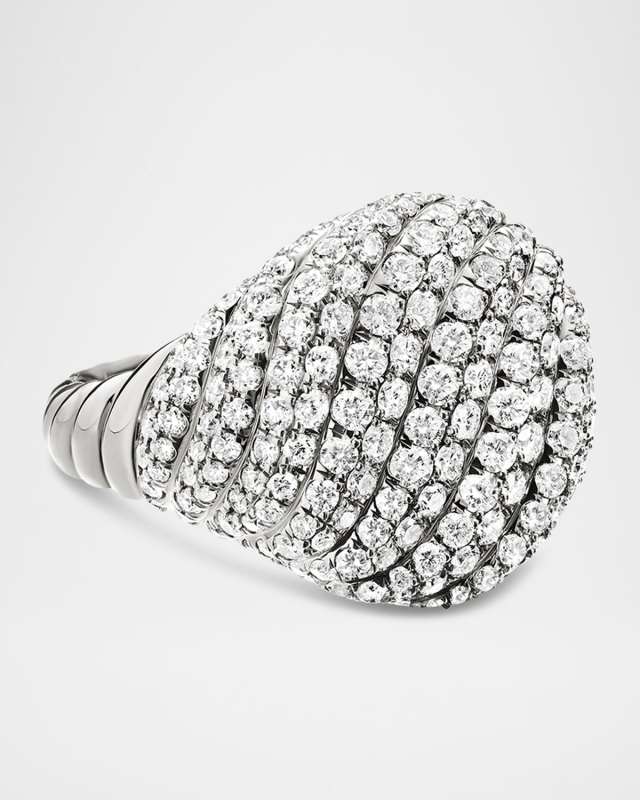 Pave Sculpted Cable Pinky Ring with Diamonds in 18K White Gold, 13mm